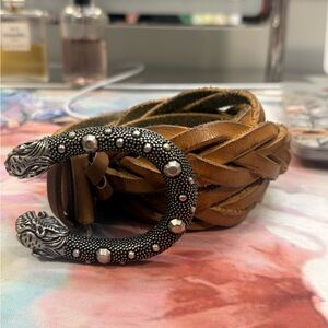 Gucci Brown and Silver Braided Belt